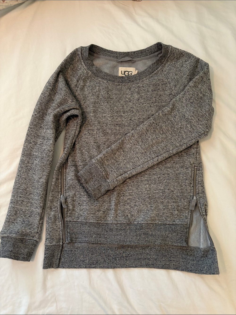 UGG Women's S Heather Gray Cozy Crewneck Sweater with Side Zips